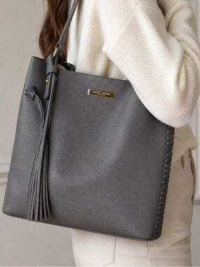 Katie Loxton Gray Leather Tassel Shoulder Tote Bag